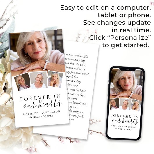 フォト葬儀祈りの言葉カード永遠に私たちのハート
