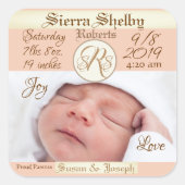 フォト誕生の状態カスタムベビーの誕生発表 スクエアシール (正面)