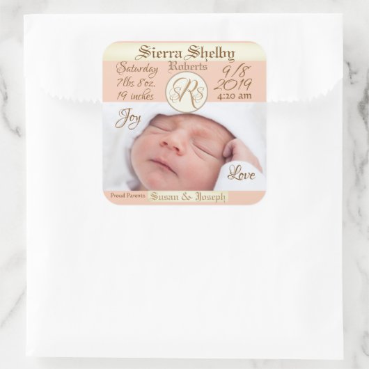 フォト誕生の状態カスタムベビーの誕生発表 スクエアシール (バッグ)