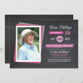 フォト誕生日ピンクチョークウィメンズ招待状 招待状 (正面/裏面)