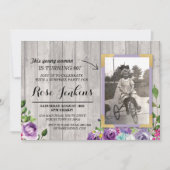 フォト誕生日フローラウッ素朴ドパープル招待状 招待状 (正面)