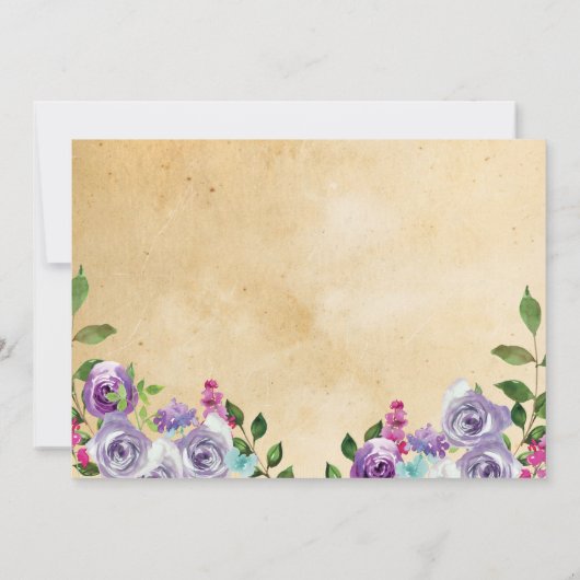 フォト誕生日フローラ素朴ヴィンテージパープル招待状 招待状 (裏面)