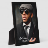 フォト誕生日ブラックトリムイーゼルパーソナライズ フォトプラーク (側面)