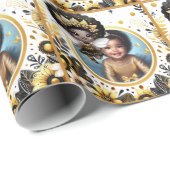 フォト誕生日ブラックフェアリープリンセスイエロー金ゴールド ラッピングペーパー (ロールコーナー)