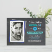 フォト誕生日ブルーチョークティール(緑がかった色)招待状 招待状 (スタンド正面)