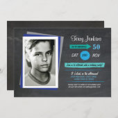 フォト誕生日ブルーチョークティール(緑がかった色)招待状 招待状 (正面/裏面)