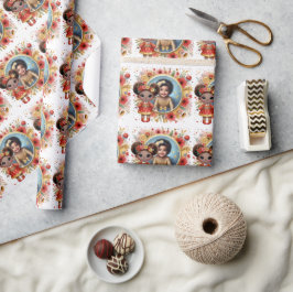 フォト誕生日リトルブラックフェアリーレッド金ゴールド ラッピングペーパー