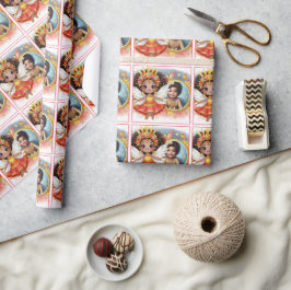 フォト誕生日リトルブラックフェアリーレッド金ゴールド ラッピングペーパー