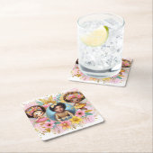 フォト誕生日リトルブラック妖精アフリカンピンク スクエアペーパーコースター (インサイチュ)