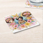 フォト誕生日リトルブラック妖精アフリカンピンク スクエアペーパーコースター (アングル)