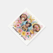 フォト誕生日リトルブラック妖精アフリカンピンク スタンダードカクテルナプキン (角)