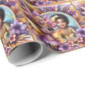 フォト誕生日リトルブラック妖精パープルイエロー ラッピングペーパー (ロールコーナー)