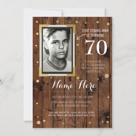 フォト誕生日ヴィンテージスタイルウッドエイジ招待状 招待状 (正面)