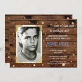 フォト誕生日ヴィンテージスタイルウッド招待状40位60位 招待状 (正面/裏面)