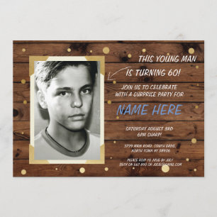 フォト誕生日ヴィンテージスタイルウッド招待状40th 60th 招待状