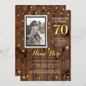 フォト誕生日ヴィンテージスタイルウッド金ゴールド招待状 招待状 (正面/裏面)