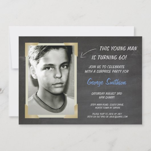 フォト誕生日ヴィンテージスタイルチョーク招待状 招待状 (正面)