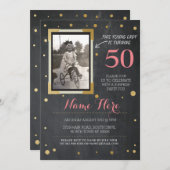 フォト誕生日ヴィンテージスタイルチョーク金ゴールド招待状 招待状 (正面/裏面)