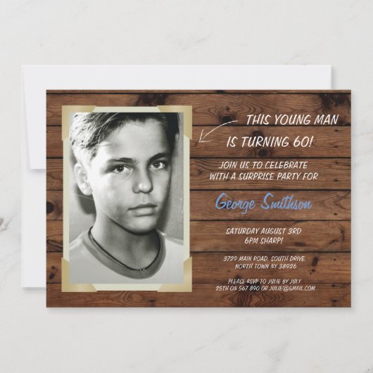 フォト誕生日ヴィンテージスタイル木製招待状 招待状 (正面)