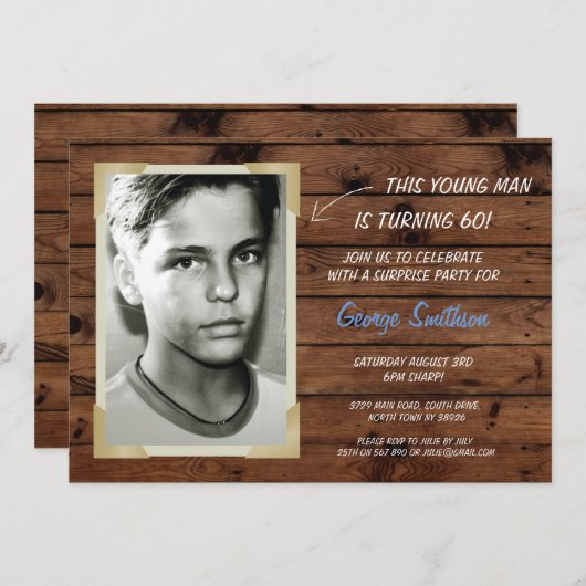 フォト誕生日ヴィンテージスタイル木製招待状 招待状 (正面/裏面)