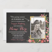 フォト誕生日ヴィンテージフローラ招待状Any Age Women 招待状 (正面)