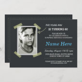フォト誕生日ヴィンテージブラック招待状メンズ50位60位 招待状 (正面/裏面)