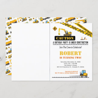 フォト誕生日任意の年齢建築ダンプトラック 招待状