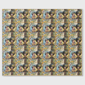 フォト誕生日妖精ブラックイエロー金ゴールドかわいい ラッピングペーパー (フラット)