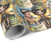 フォト誕生日妖精ブラックイエロー金ゴールドかわいい ラッピングペーパー (ロールコーナー)