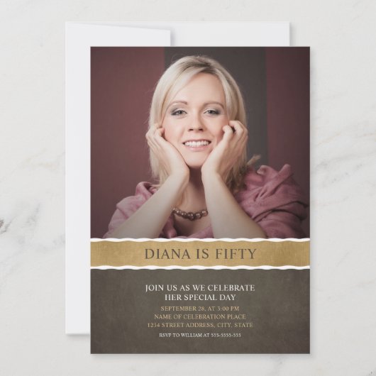 フォト誕生日招待状50番目のパーティー写真 招待状 (正面)