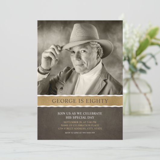 フォト誕生日招待状80番目のパーティー写真 招待状 (スタンド正面)