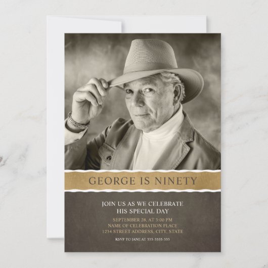 フォト誕生日招待状90番目のパーティー写真 招待状 (正面)