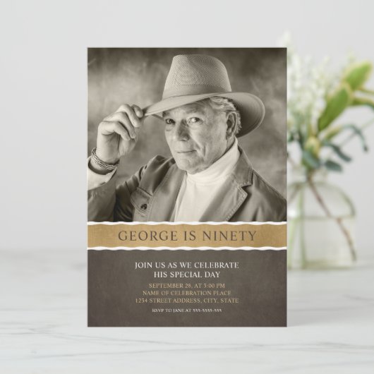 フォト誕生日招待状90番目のパーティー写真 招待状 (スタンド正面)