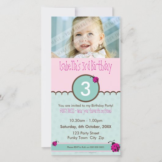 フォト誕生日招待状:：ラディバード2P (正面)