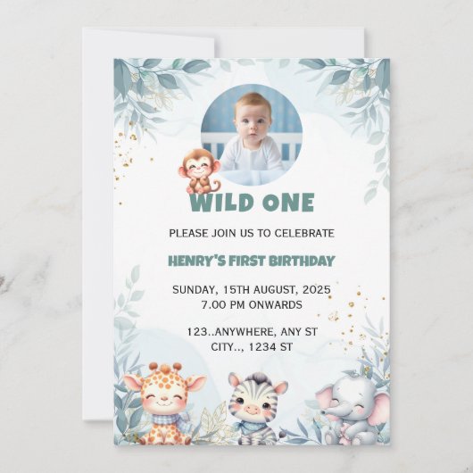 フォト誕生日招待状、ワイルドワン誕生日カード 招待状 (正面)