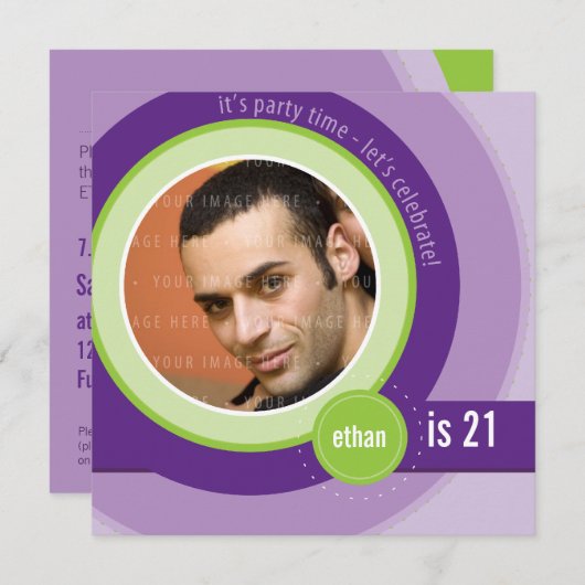 フォト誕生日招待状::円形2SQ 招待状 (正面/裏面)