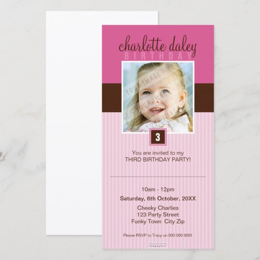 フォト誕生日招待状::: lovely square 5 (正面/裏面)