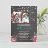 フォト誕生日60番目の70番目のフローラ2写真招待状 招待状 (スタンド正面)