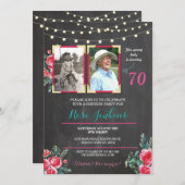 フォト誕生日60番目の70番目のフローラ2写真招待状 招待状 (正面/裏面)