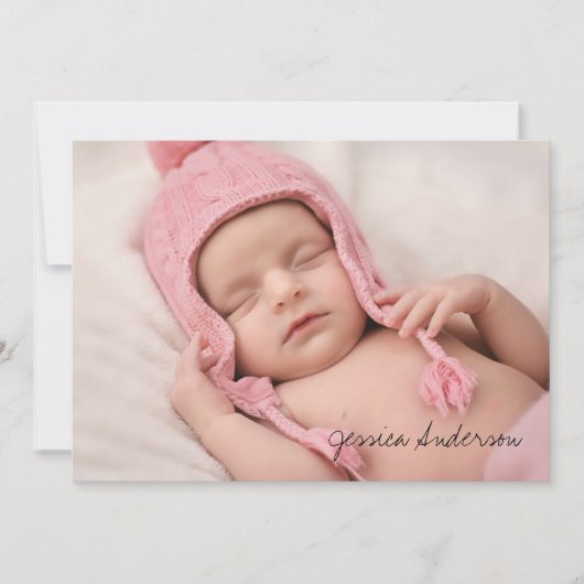 フォト誕生統計モダンスクリプト新生児ありがとう サンキューカード (正面)