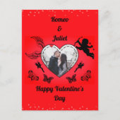 フォト赤いハートラブキューピッドヴィンテージバレンタインデー シーズンポストカード (正面)