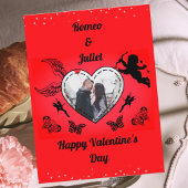 フォト赤いハートラブキューピッドヴィンテージバレンタインデー シーズンポストカード