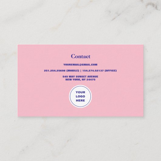 フォト赤面ピンクとグリーンのミニマルレトロ 名刺 (裏面)