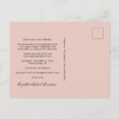 フォト赤面ピンクの結婚式レセプション日付を保存 案内ポストカード (裏面)