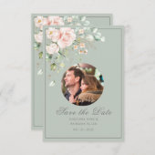 フォト赤面ピンクウォーターカラーフローラ結婚ズ セーブザデート (正面/裏面)