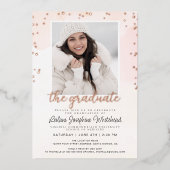 フォト赤面ピンクウォーターカラー卒業パーティー 箔招待状 (正面)