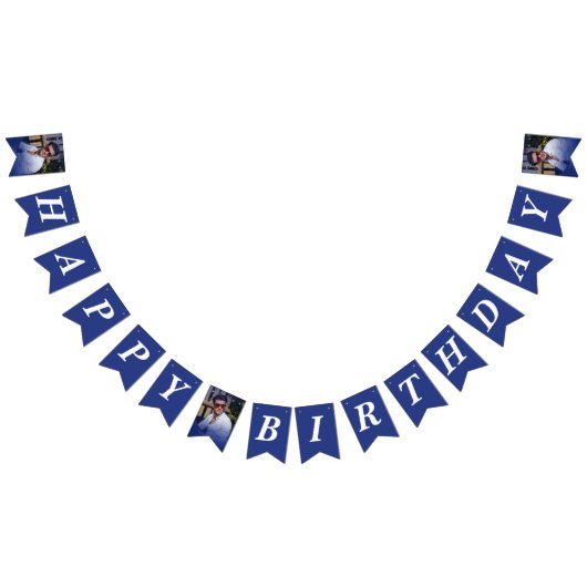 フォト赤面ピンクグラデーションハッピーバースデー バンティングフラッグ (全)