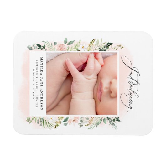 フォト赤面ピンクフローラ誕生発表 マグネット (横)