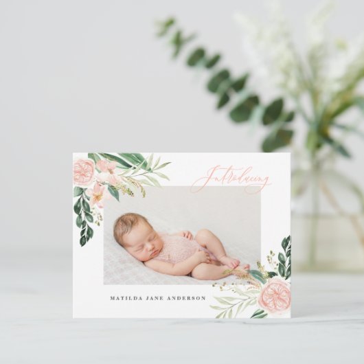 フォト赤面ピンクフローラ誕生 案内ポストカード (スタンド正面)