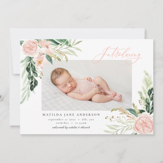 フォト赤面ピンクフローラ誕生 案内状 (正面)